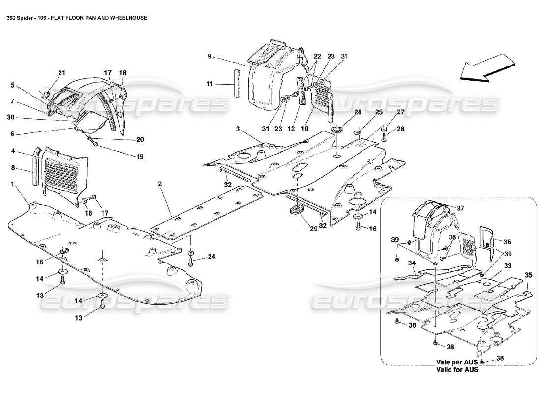 ferrari 360 spider flache bodenwanne und steuerhaus teilediagramm