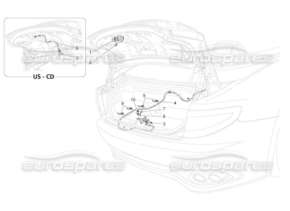 maserati grancabrio (2010) 4.7 bedienelement für heckklappenöffnung, teilediagramm