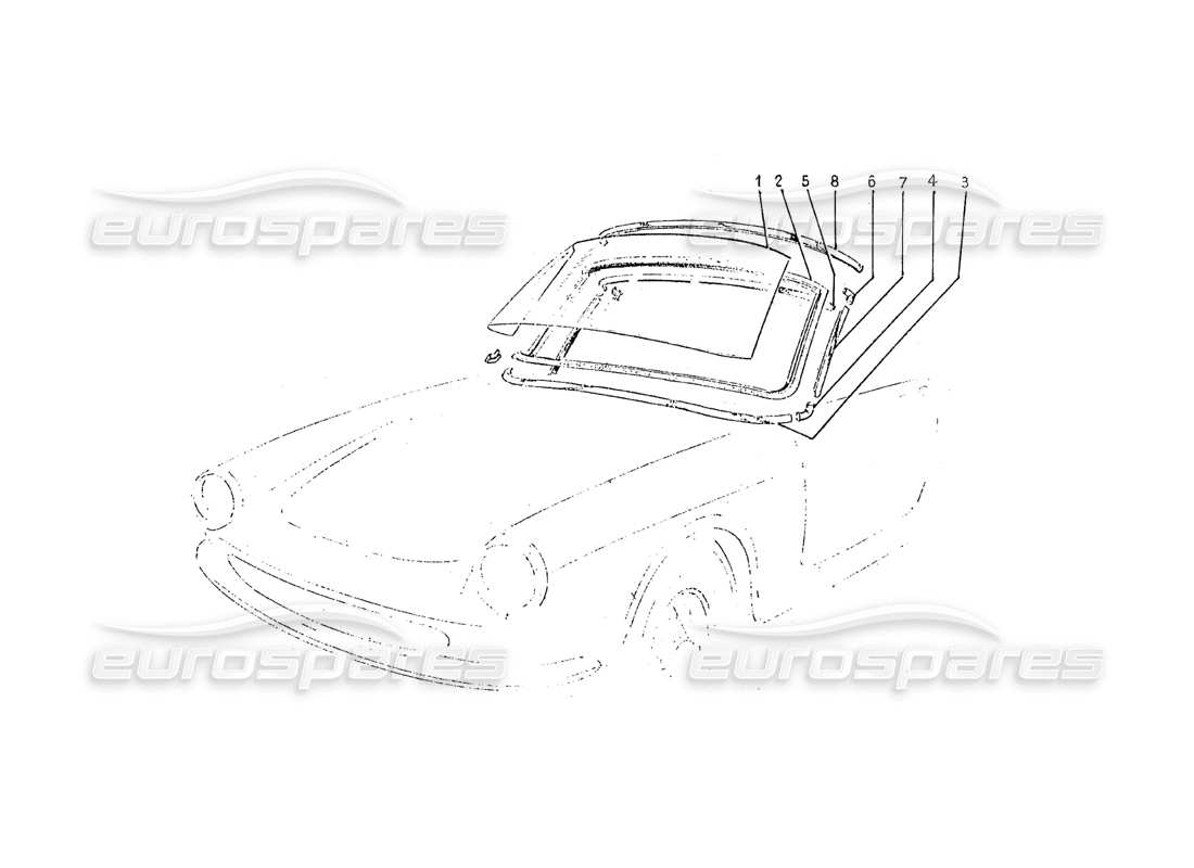 ferrari 275 (pininfarina coachwork) teilediagramm für vorder- und rückseitenglas