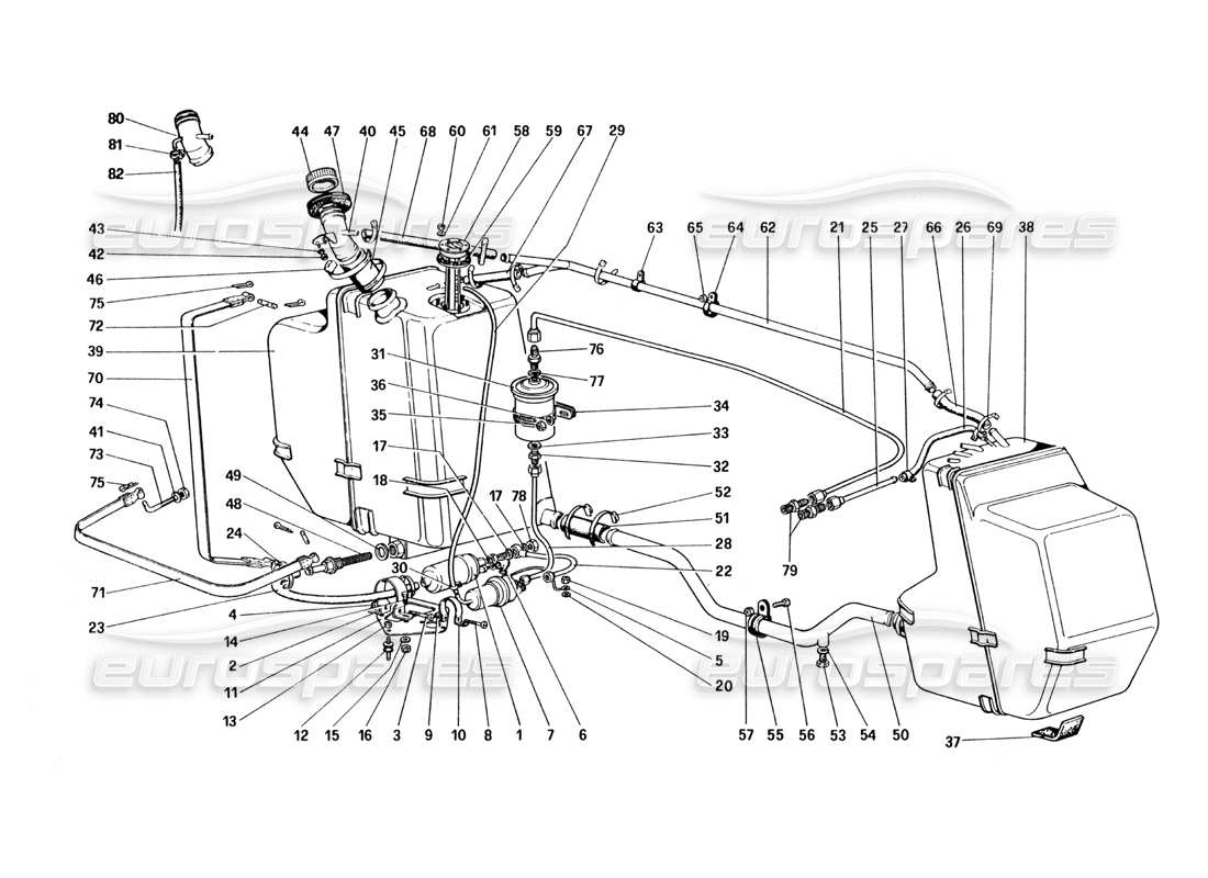 ferrari 328 (1985) teilediagramm für kraftstoffpumpe und -leitungen