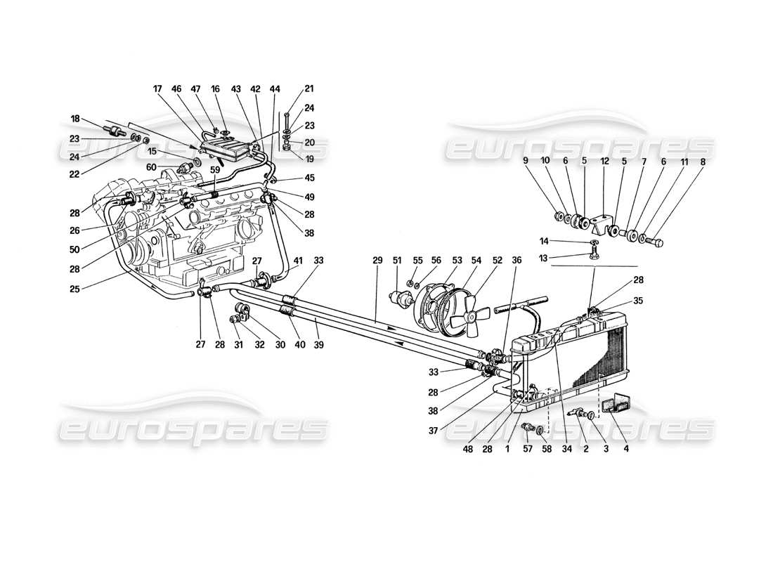 ferrari 328 (1985) teilediagramm des kühlsystems
