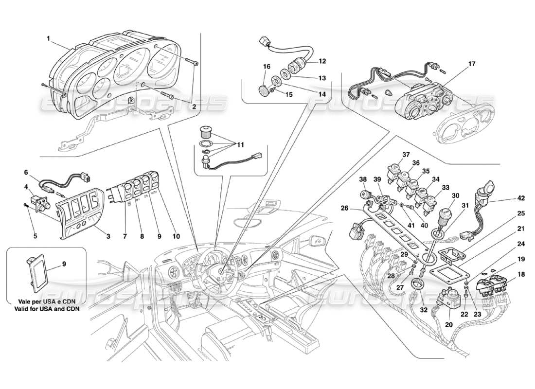 ferrari 360 challenge stradale teilediagramm für armaturenbrettinstrumente