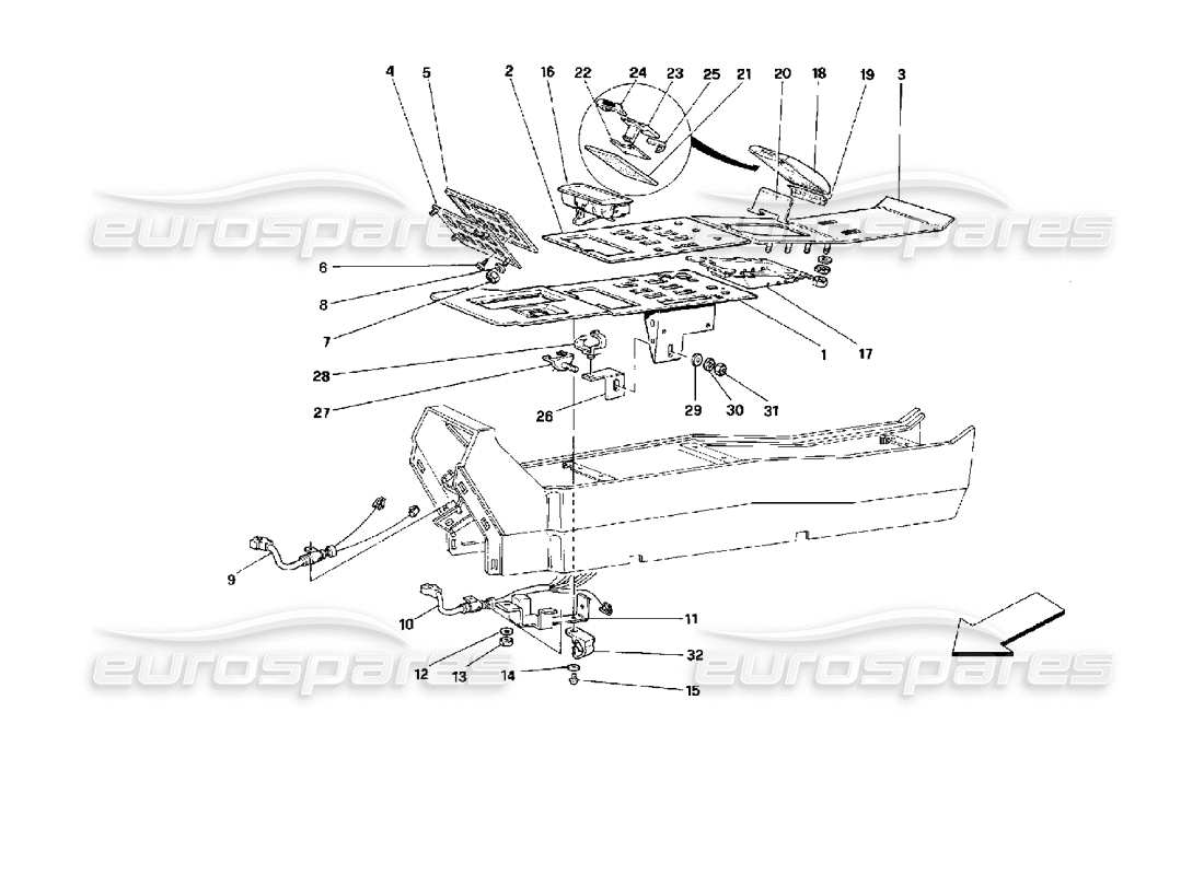 ferrari mondial 3.4 t coupe/cabrio tunnel - komponenten - cabriolet-ersatzteildiagramm