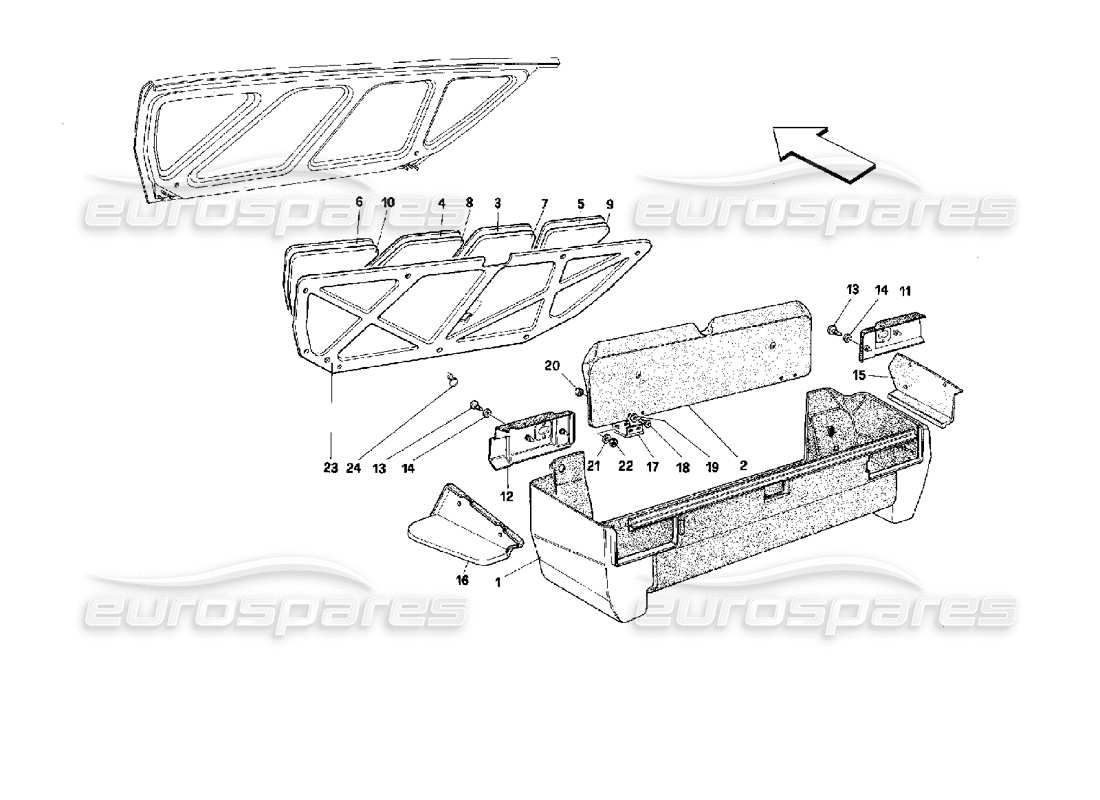 ferrari mondial 3.4 t coupe/cabrio teilediagramm für gepäckraumdeckel und gepäckraumverkleidung