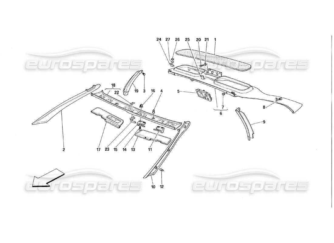 ferrari 348 (1993) tb / ts teilediagramm für dachverkleidungen