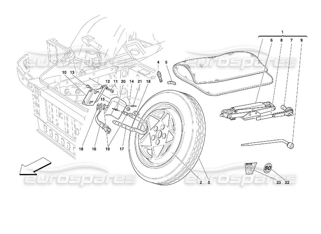 ferrari 355 (2.7 motronic) ersatzrad und zubehör – optional – teilediagramm