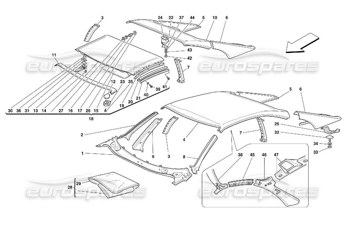 ferrari 355 (2.7 motronic) dach - teilediagramm für außenverkleidungen