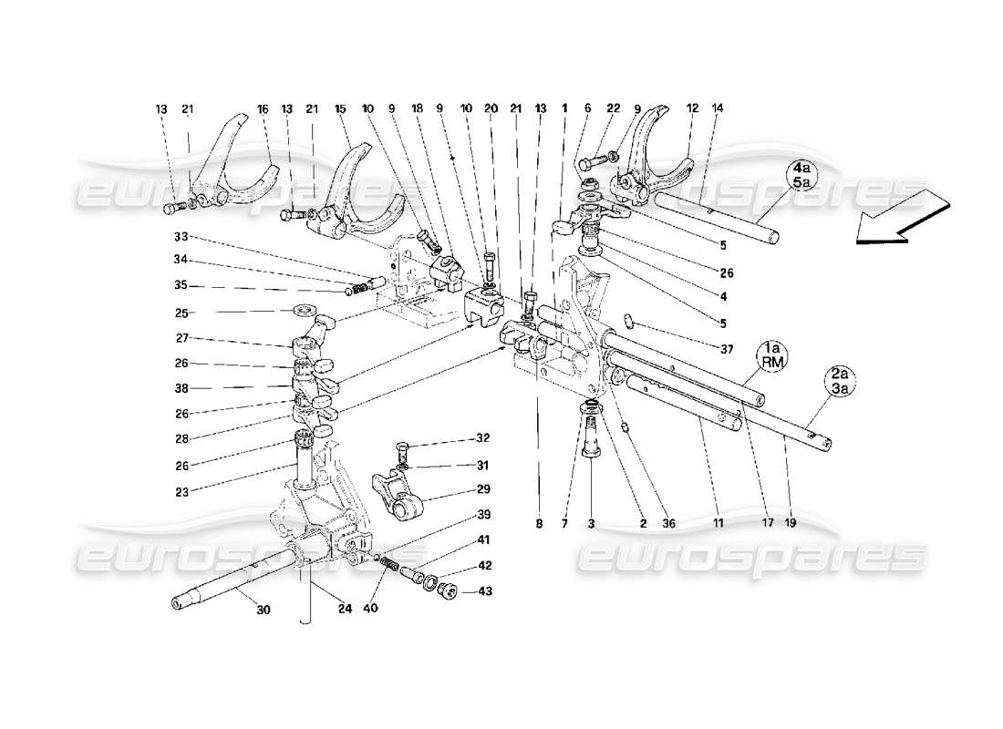 ferrari 348 (2.7 motronic) teilediagramm für die internen getriebesteuerungen