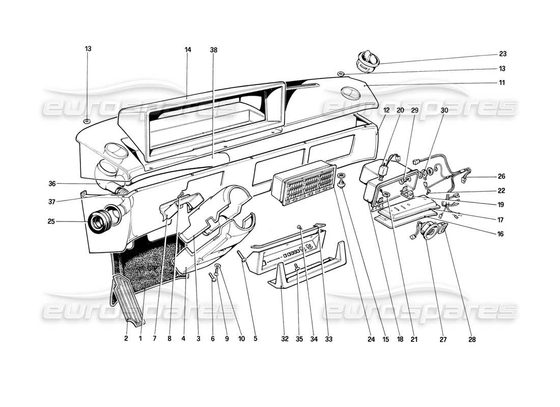 ferrari mondial 8 (1981) instrumententafel ersatzteildiagramm
