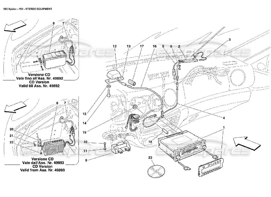 ferrari 360 spider teilediagramm für stereoanlagen