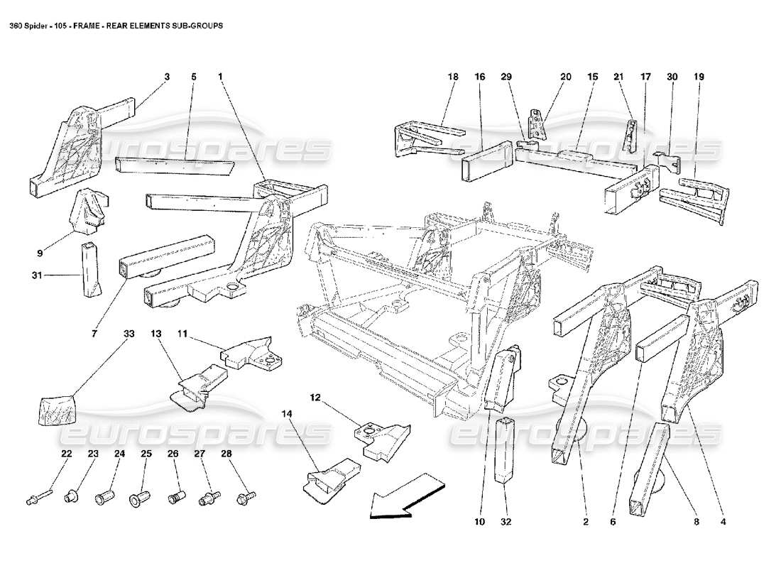 ferrari 360 spider rahmen - hintere elemente untergruppen teilediagramm