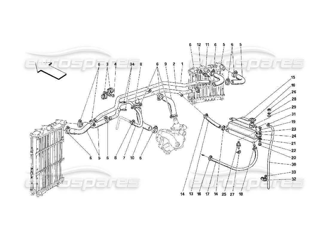 ferrari 348 (2.7 motronic) teilediagramm des kühlsystems