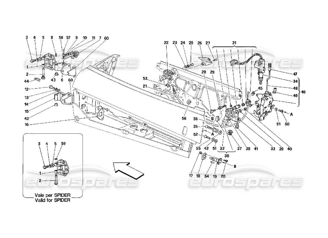 ferrari 348 (2.7 motronic) türen - teilediagramm für öffnungssteuerung und scharniere