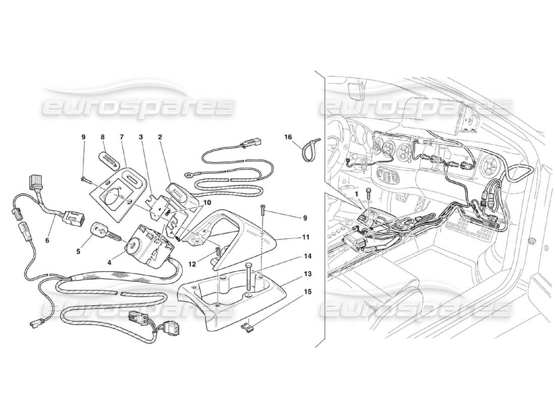 ferrari 360 challenge stradale teilediagramm des beifahrer-airbag-ausschlusskits