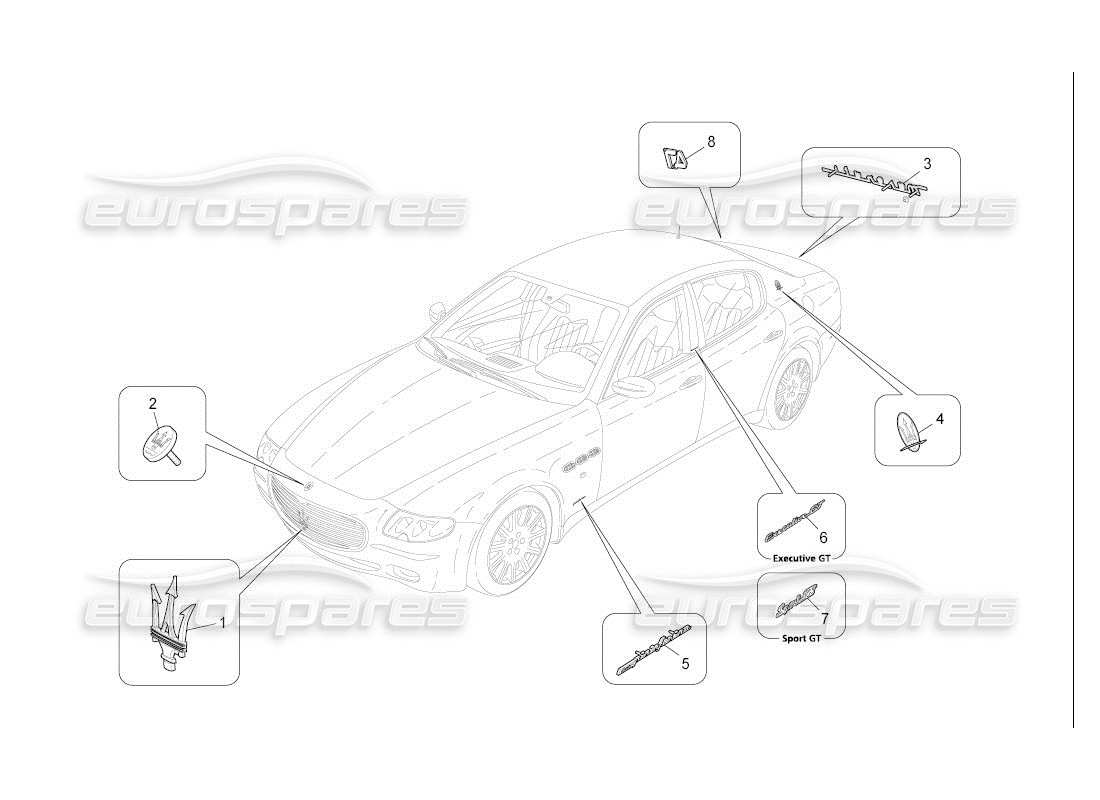 maserati qtp. (2007) 4.2 auto verzierungen, marken und symbole teilediagramm