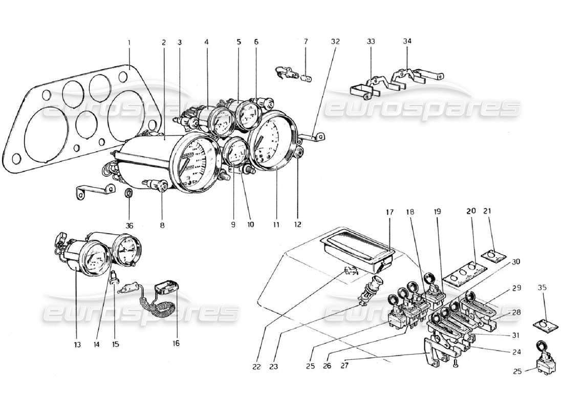ferrari 308 gtb (1976) teilediagramm für instrumente und zubehör
