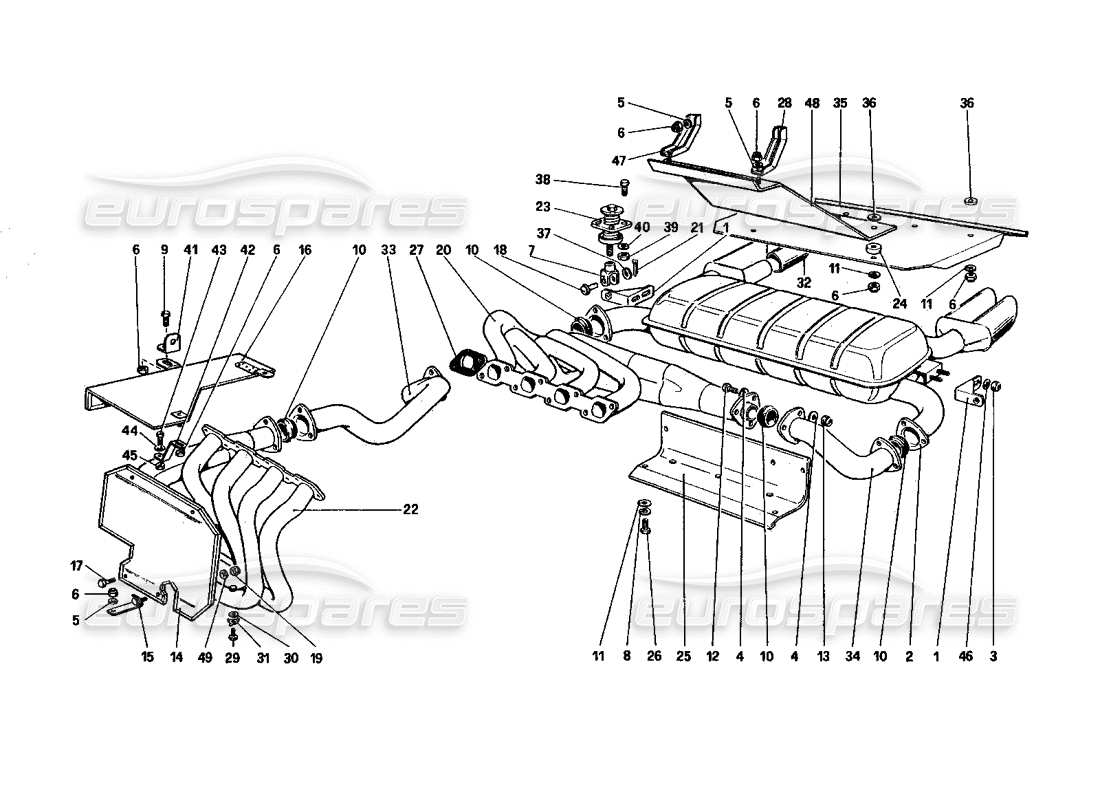 ferrari 328 (1985) abgassystem (nicht für us und sa version) teilediagramm
