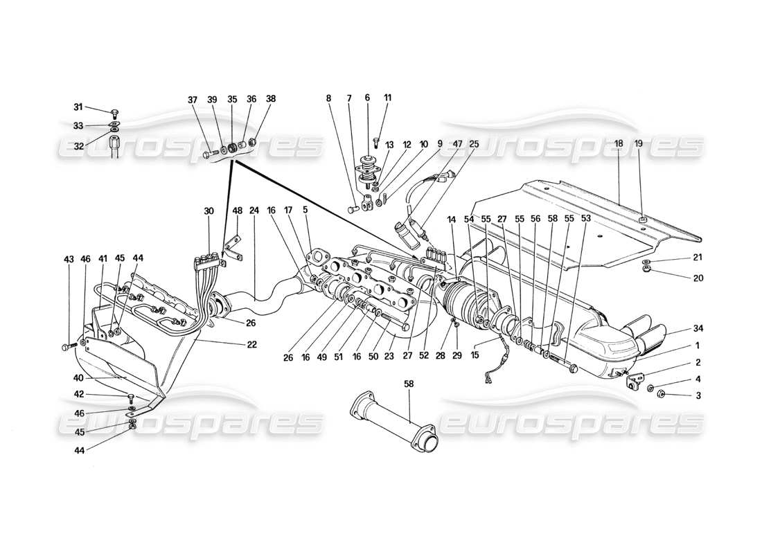 ferrari 328 (1985) abgassystem (für us- und sa-version) teilediagramm