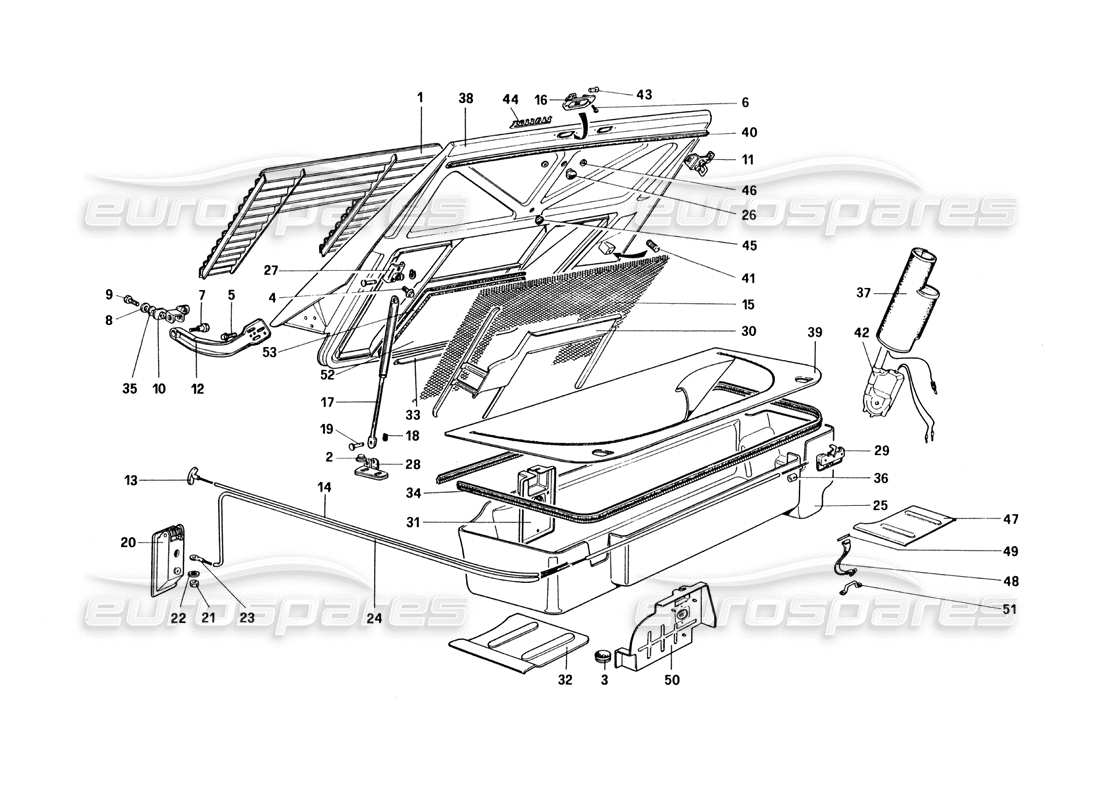 ferrari 328 (1985) teilediagramm für heckhauben- und kofferraumabdeckung