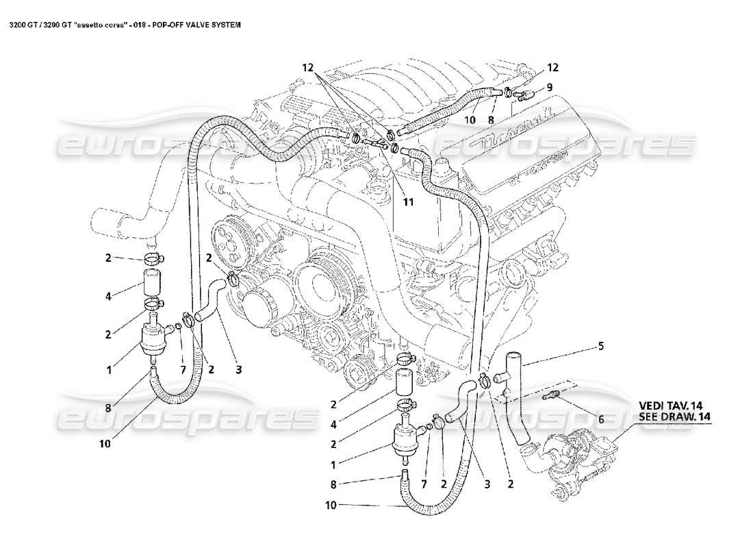 maserati 3200 gt/gta/assetto corsa teilediagramm des pop-off-ventilsystems