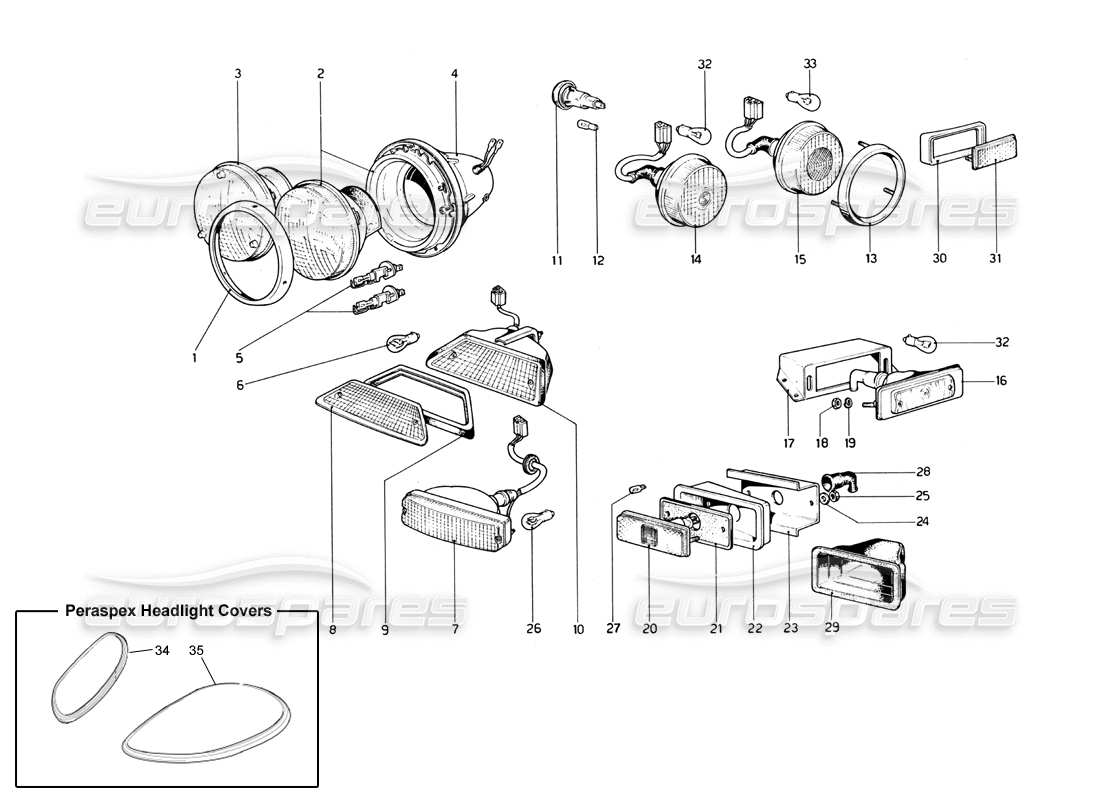 ferrari 246 dino (1975) lichter teilediagramm