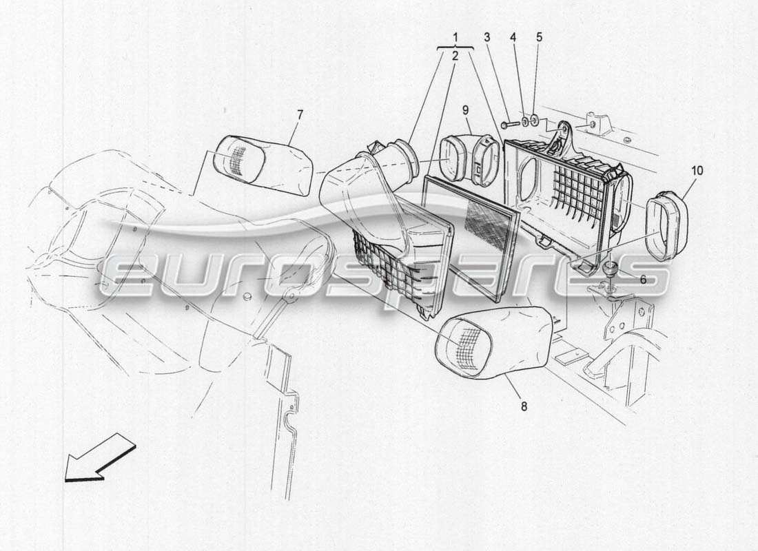 maserati grancabrio mc centenario luftfilter, lufteinlass und kanäle teilediagramm