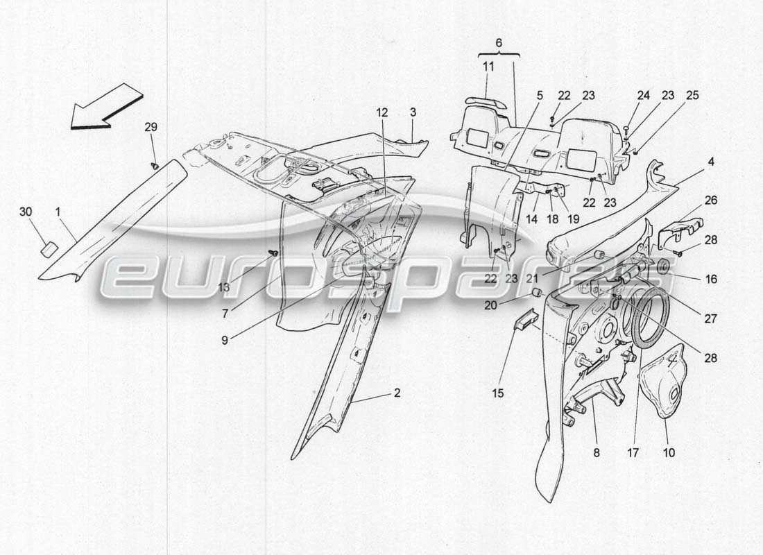 maserati grancabrio mc centenario fahrgastinnenraum - b-säulenverkleidungen und seitenverkleidungen ersatzteildiagramm