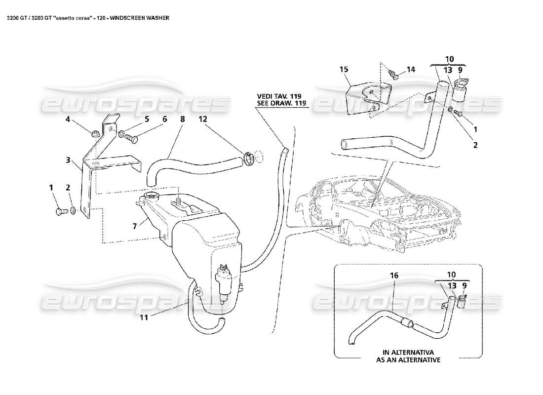 maserati 3200 gt/gta/assetto corsa teilediagramm der scheibe