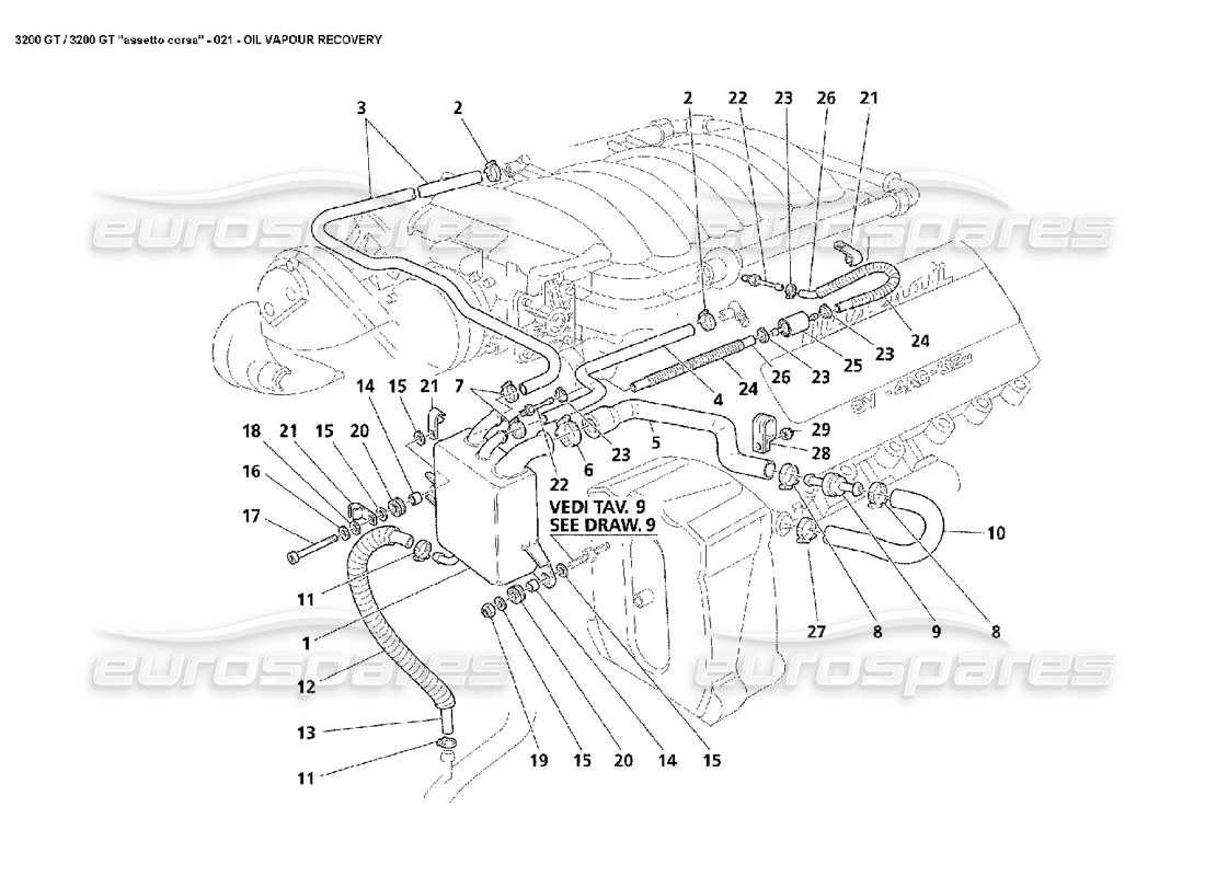 maserati 3200 gt/gta/assetto corsa rückgewinnung von öldämpfen teilediagramm