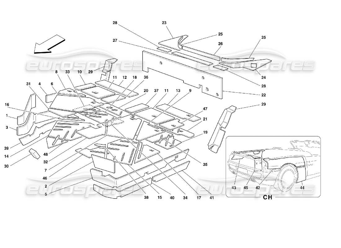 ferrari 355 (2.7 motronic) teilediagramm für die isolierung des fahrgastraums
