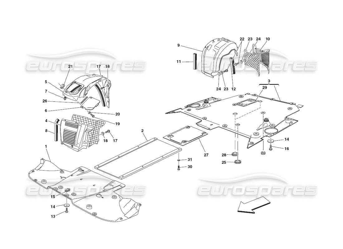 ferrari 430 challenge (2006) flache bodenwanne und steuerhaus teilediagramm