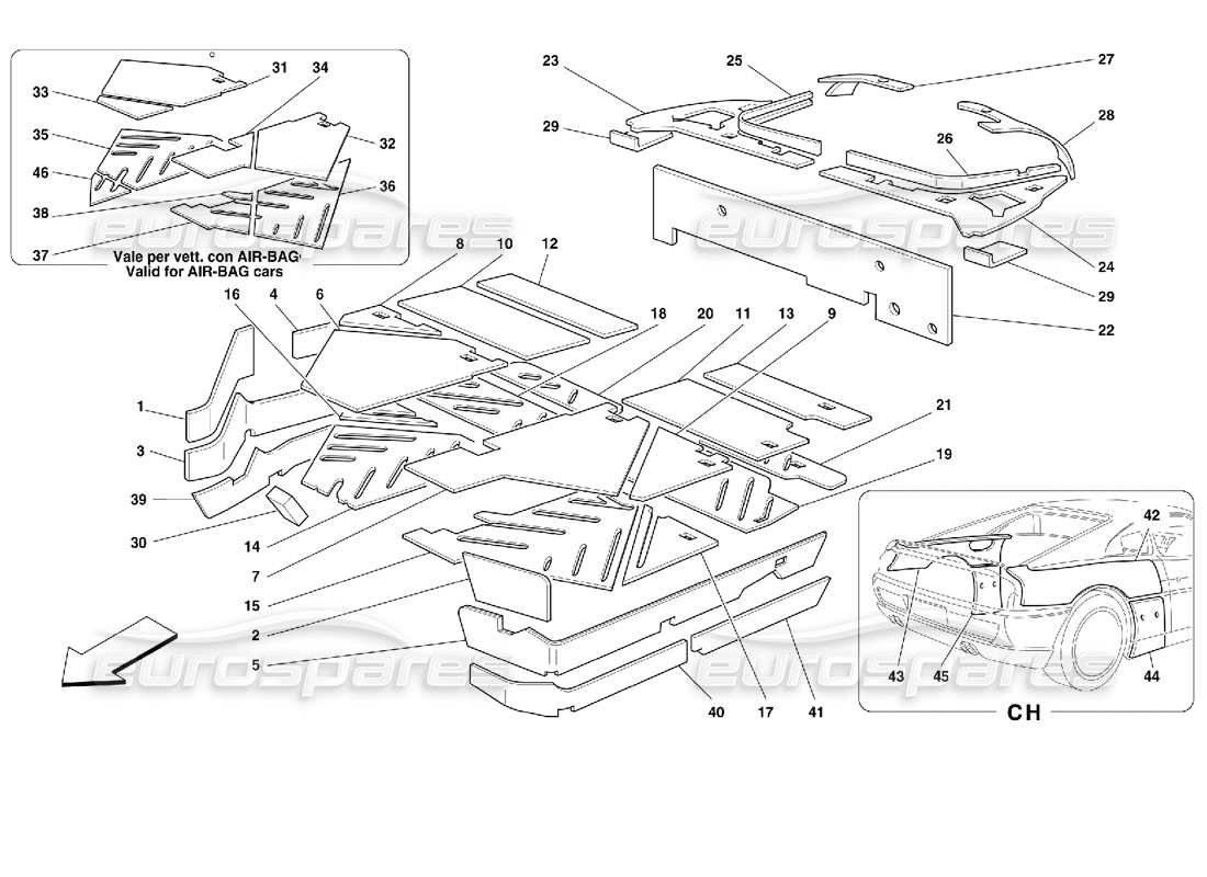 ferrari 355 (2.7 motronic) teilediagramm für die isolierung des fahrgastraums