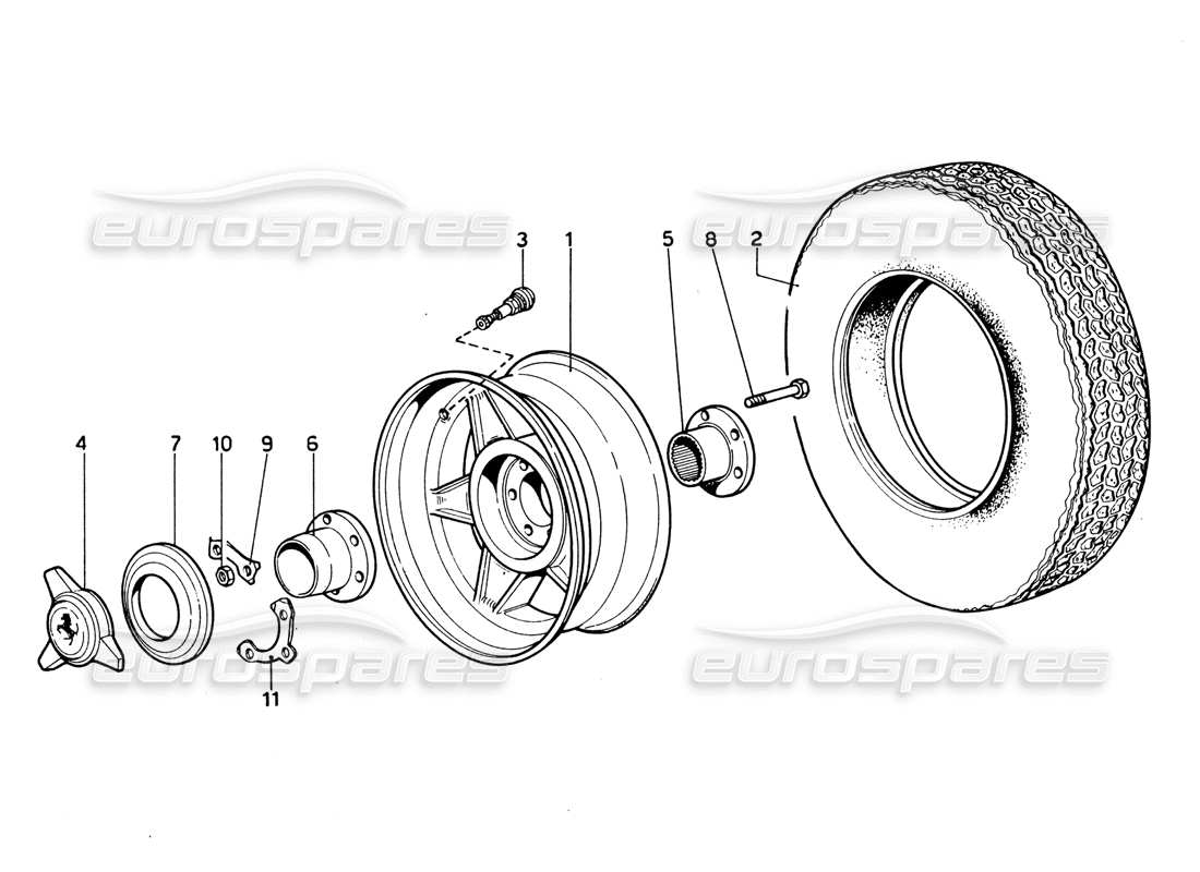 ferrari 365 gtb4 daytona (1969) räder & reifen teilediagramm