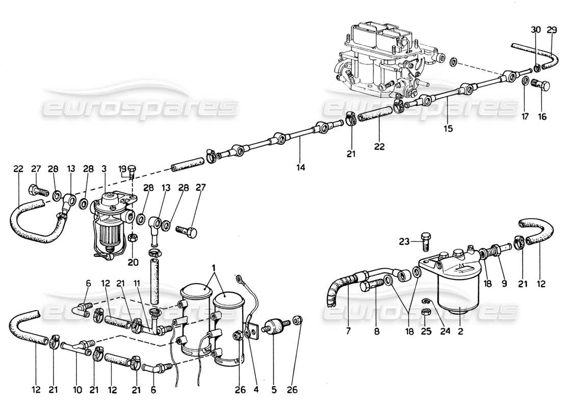 ferrari 365 gtb4 daytona (1969) teilediagramm für kraftstoffpumpen und kraftstoffleitungen