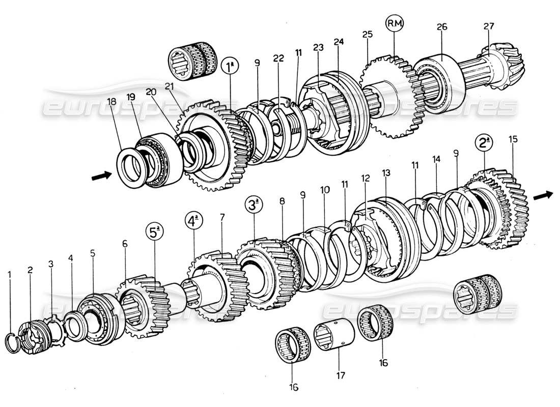 ferrari 365 gtb4 daytona (1969) teilediagramm für vorgelegewellenräder