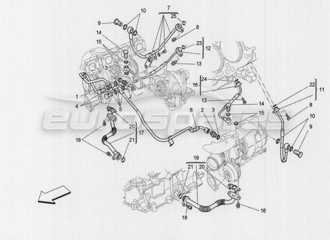 maserati qtp. v8 3.8 530bhp auto 2015 turboladersystem: schmierung und kühlung teilediagramm