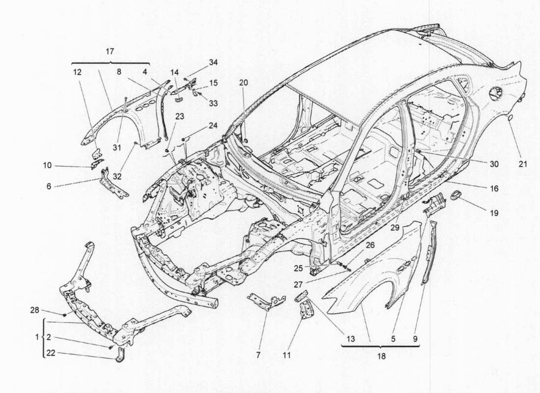 maserati qtp. v6 3.0 bt 410bhp 2015 karosserie und vordere aussenverkleidung teilediagramm