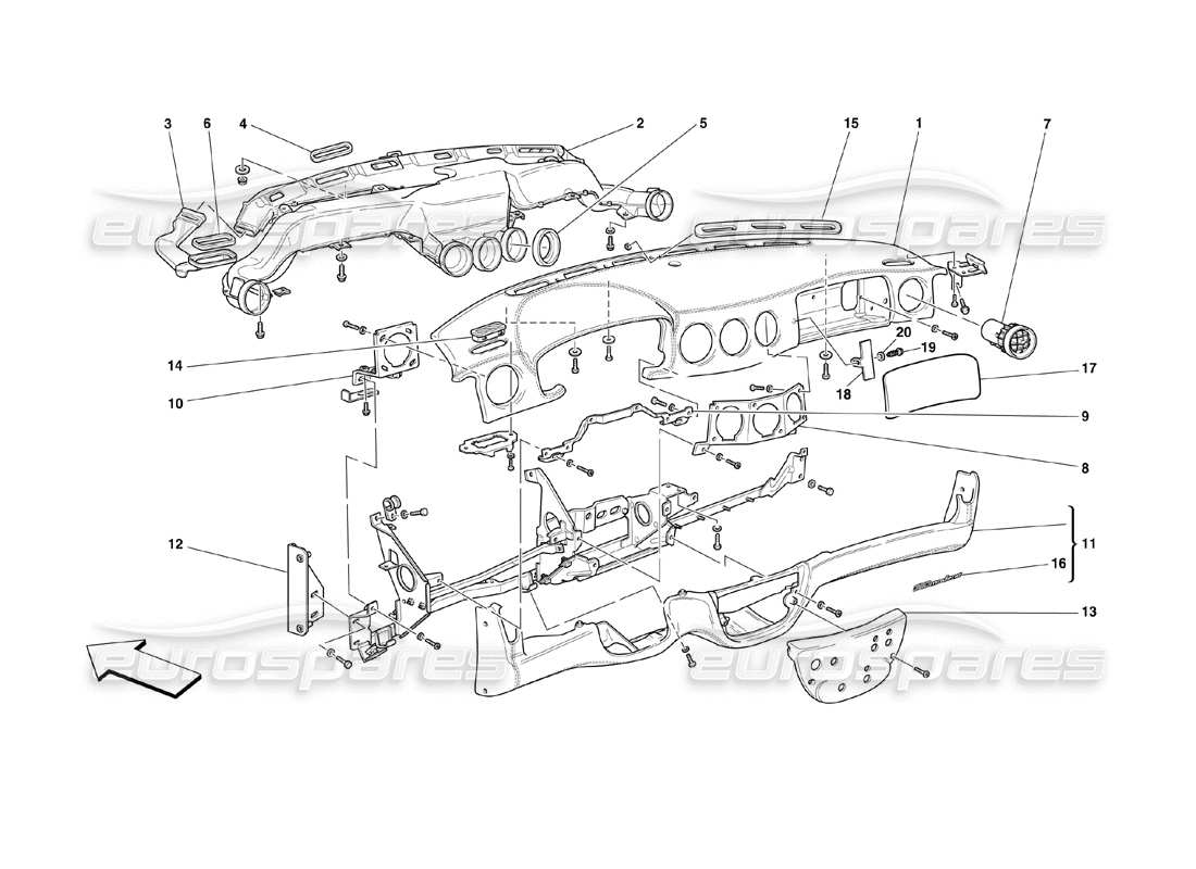 ferrari 360 challenge (2000) dashboard-ersatzteildiagramm