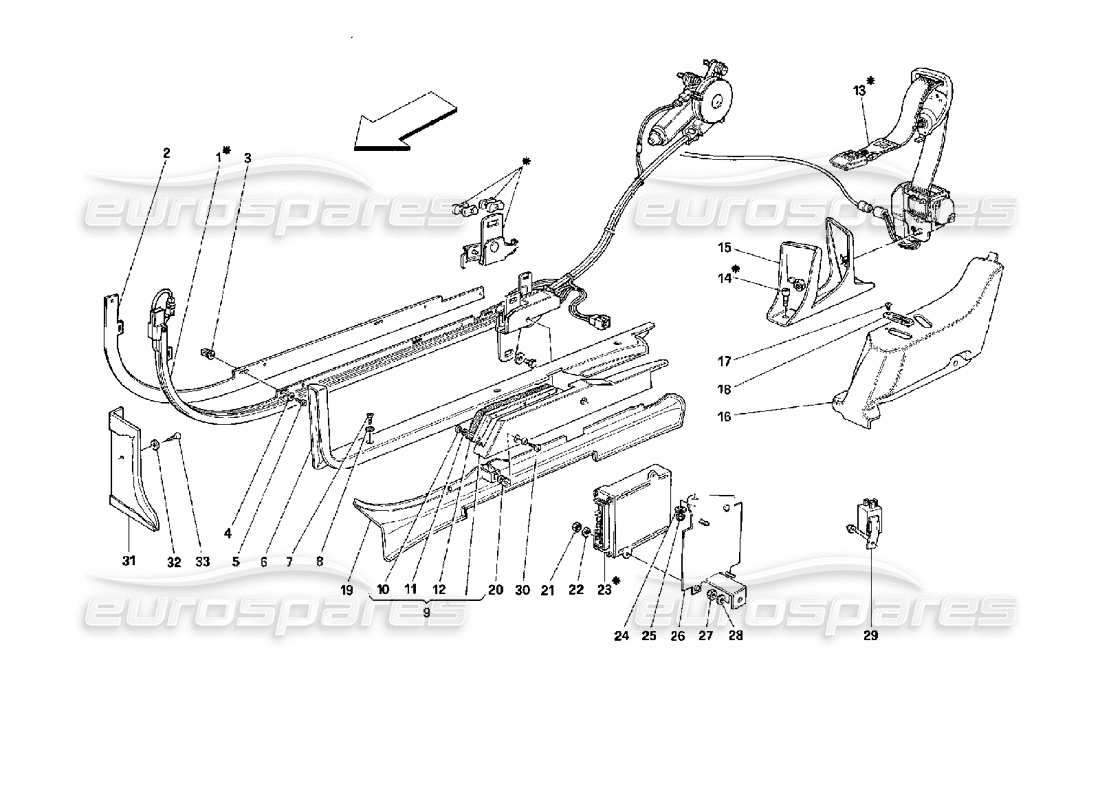 ferrari mondial 3.4 t coupe/cabrio teilediagramm des passiven sicherheitsgurtsystems