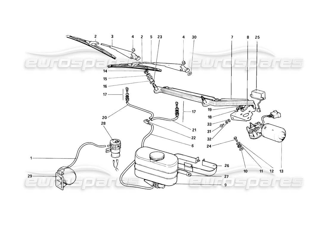 ferrari 308 (1981) gtbi/gtsi teilediagramm für scheibenwischer, scheibe und hupe