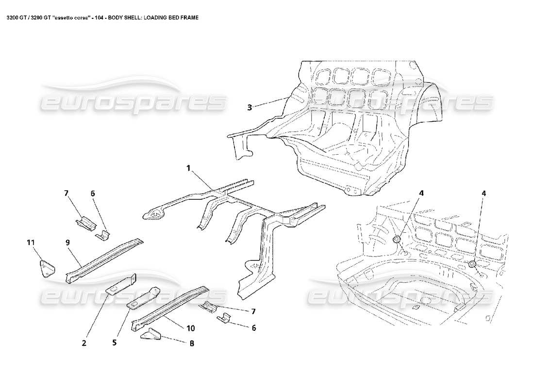 maserati 3200 gt/gta/assetto corsa karosserie: teilediagramm des ladeflächenrahmens