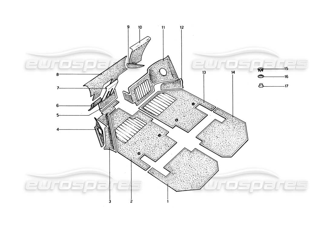 ferrari 246 dino (1975) teilediagramm für teppichböden