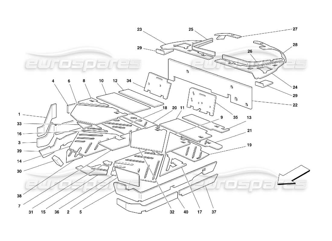 ferrari 355 (5.2 motronic) teilediagramm für die isolierung des fahrgastraums