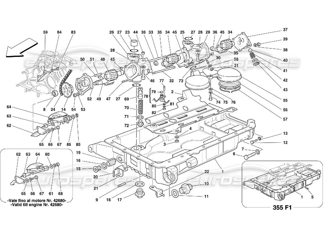 ferrari 355 (5.2 motronic) teilediagramm für pumpen und ölwanne