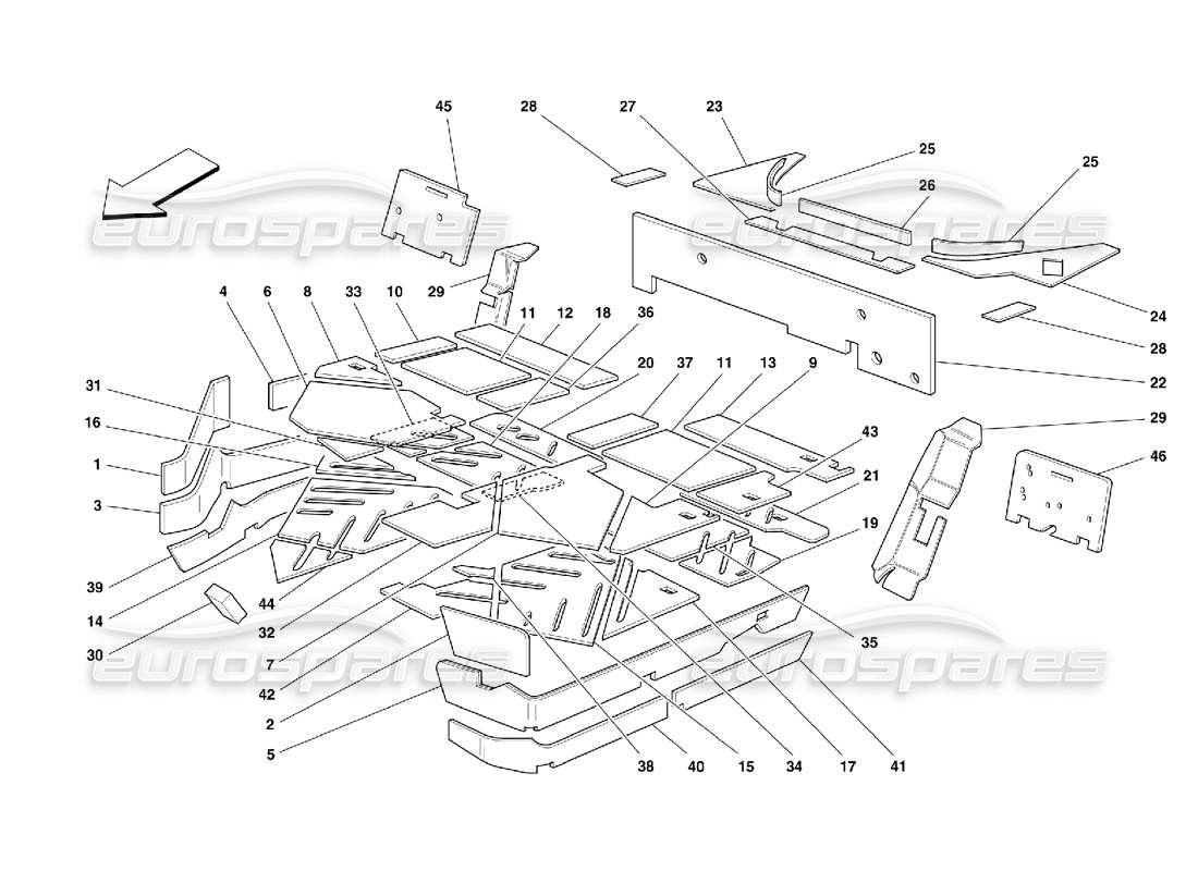 ferrari 355 (5.2 motronic) teilediagramm für die isolierung des fahrgastraums