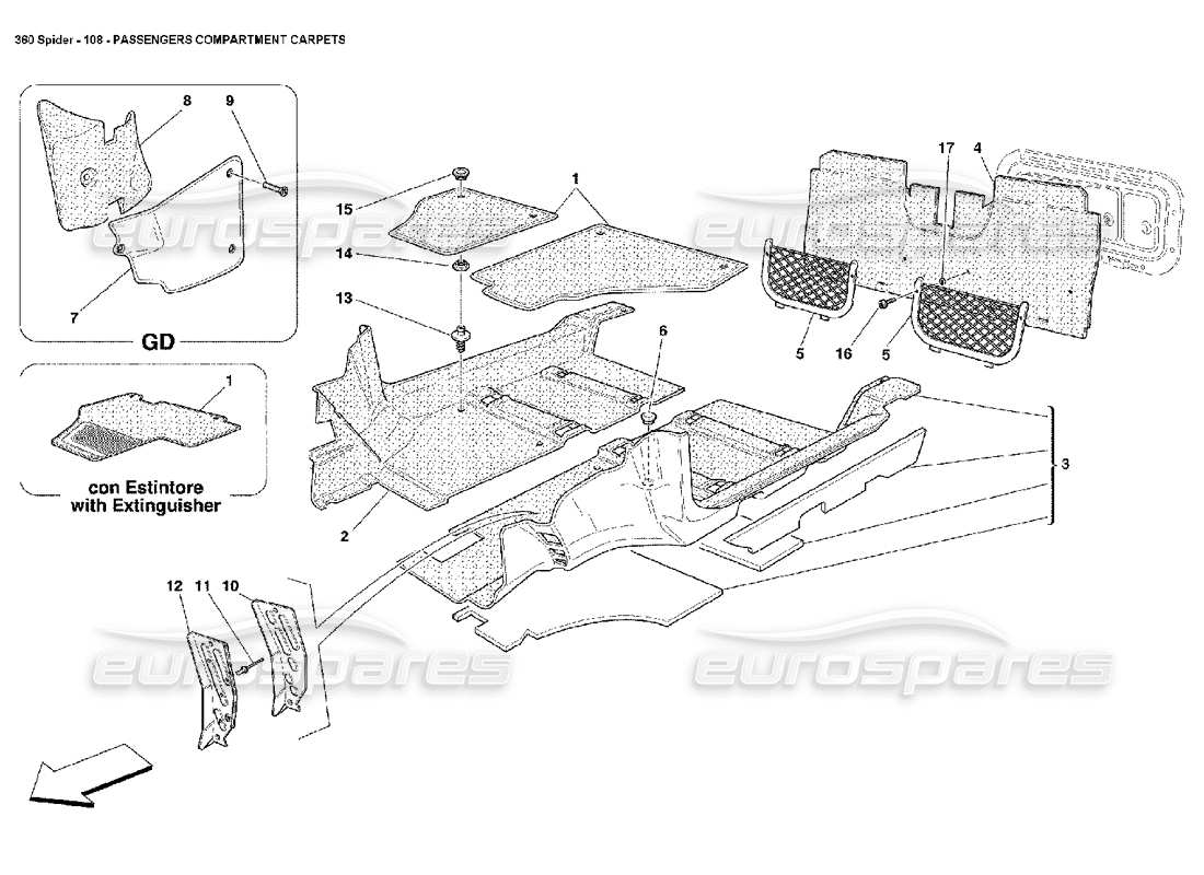 ferrari 360 spider teilediagramm für fahrgastraumteppiche