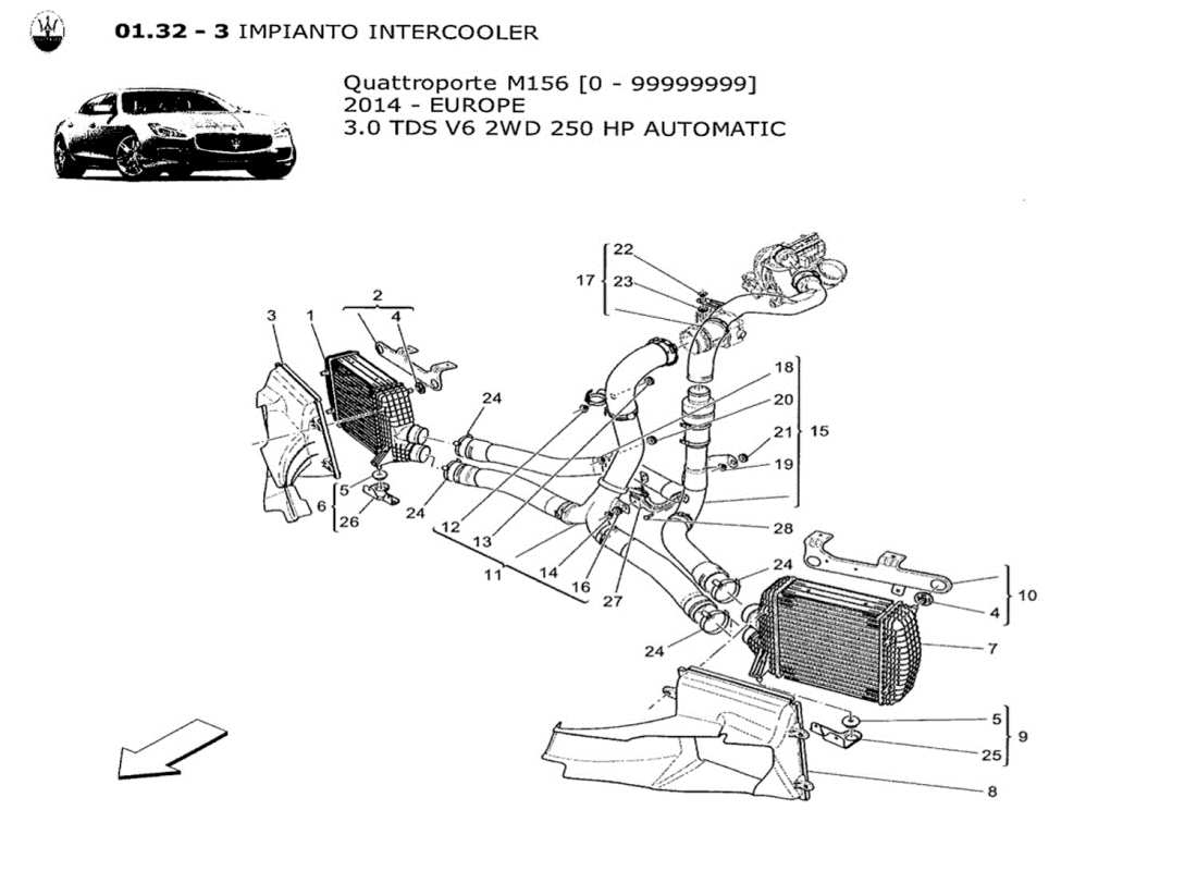 maserati qtp. v6 3.0 tds 250bhp 2014 ladeluftkühlersystem - teilediagramm