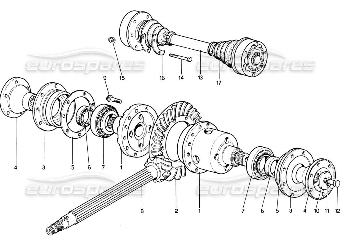 ferrari 365 gtb4 daytona (1969) teilediagramm für differential und achswellen