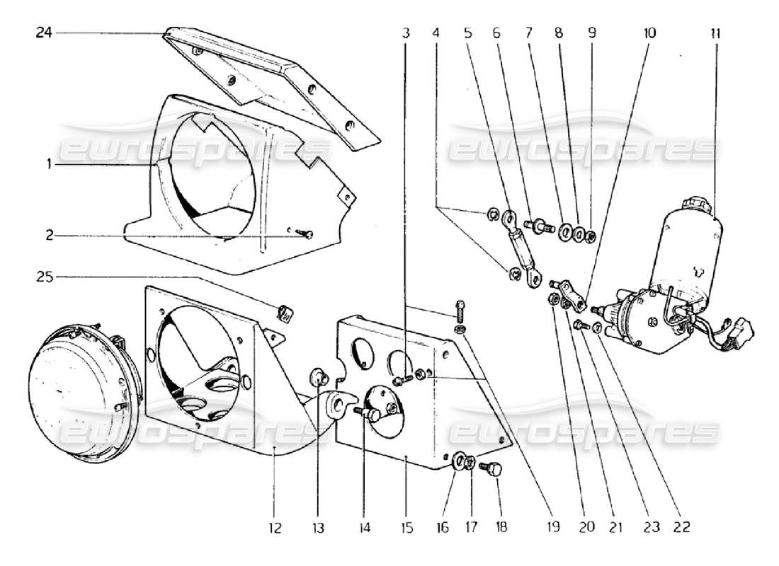 ferrari 308 gtb (1976) teilediagramm der scheinwerfer-hebevorrichtung