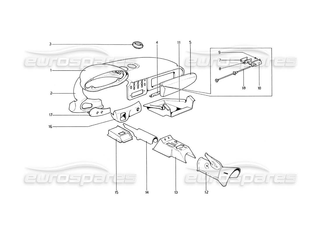 ferrari 246 dino (1975) teilediagramm für innenverkleidung und armaturenbrett